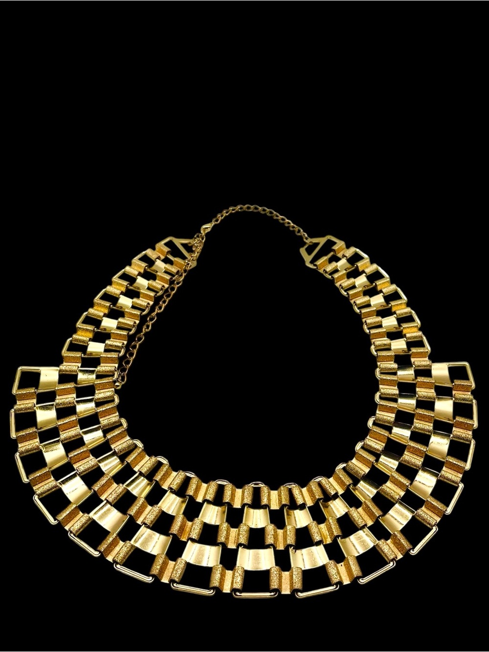 Fab Vintage Gold Tone Textured Bib Collar Necklace Retro Brutalist Statement - Picture 13 of 15